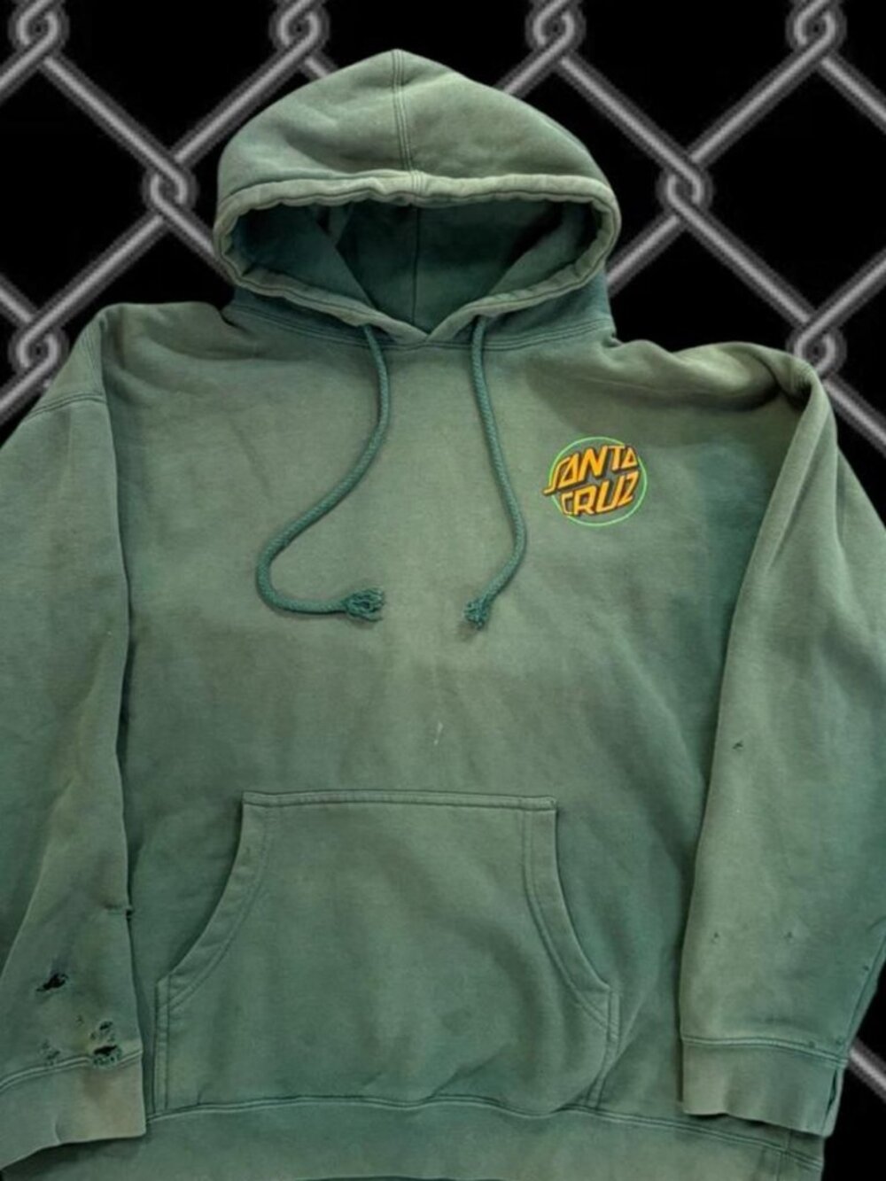 Y2K Santa Cruz Skateboards THRASHED Green Hoodie